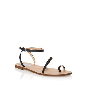 AQUA Womens Black Asymmetrical Marin Round Toe Buckle Leather Sandals 9 M